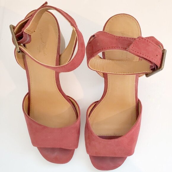 Universal Thread Megan Stacked Chunky Heel Ankle Strap Sandal Red Suede Shoes - Picture 7 of 14
